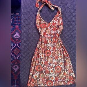 SHEIN Red Floral Halter Mini Dress